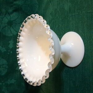 Vtg Fenton "Silver Crest" White Milk Glass Compote/Candy Dish